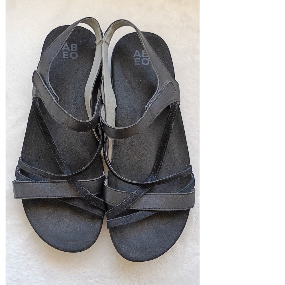 ABEO BIO system Bobbie Black Strappy Leather Sandals‎ Women 10N Orthotic Footbed